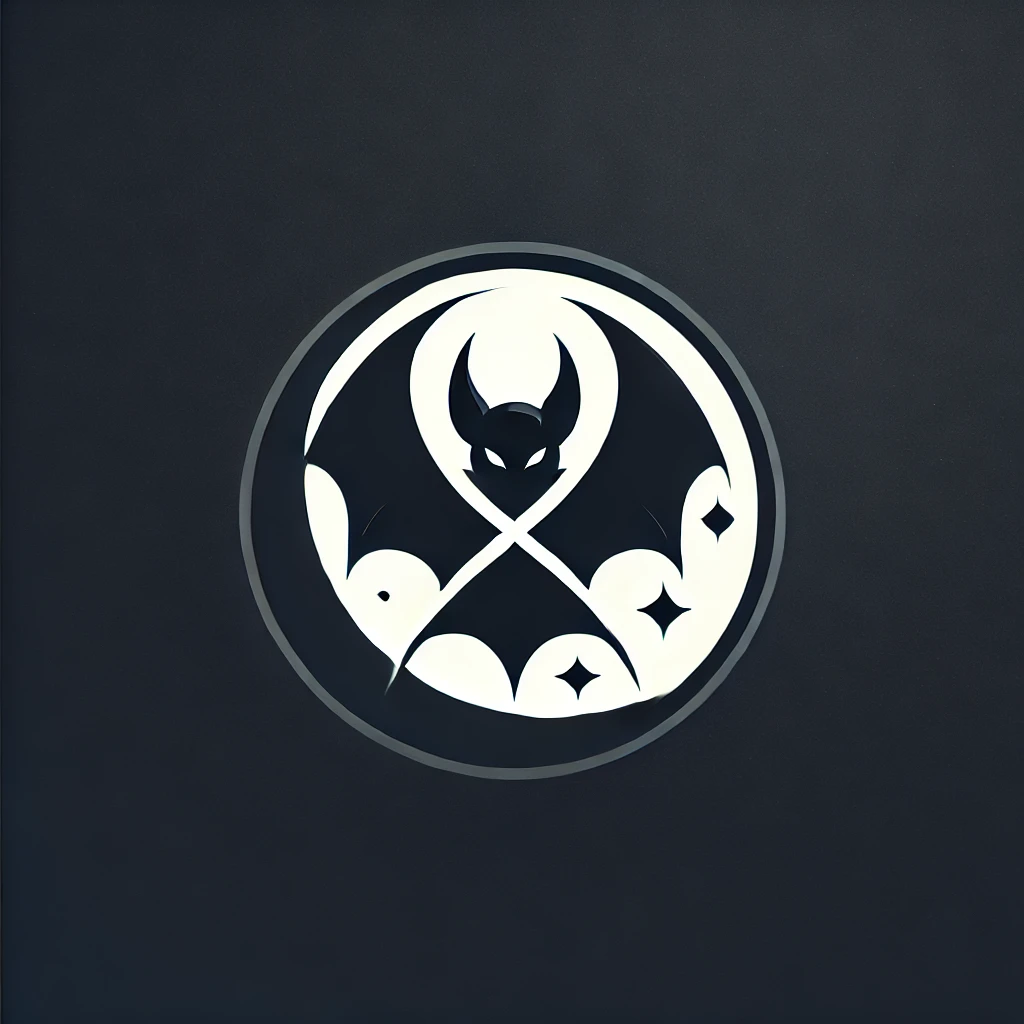 XNocturnal Logo, A bat broken apart in a X pattern infront of a half moon with stars